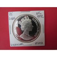Moneda Gibraltar Reina Isabel  Plata 25 Libras Año 1992 Unc segunda mano  Chile 
