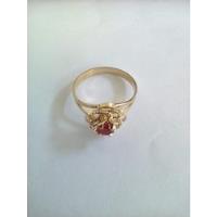 Anillo Oro 18k Con Hermosa Piedra Roja En Diseño De Flor, usado segunda mano  Chile 