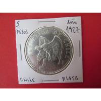 Antigua Moneda Chile 5 Pesos De Plata Año 1927 Escasa segunda mano  Chile 