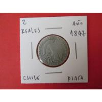 Gran Moneda Chile 2 Reales Rompiendo Cadenas Plata Año 1847 , usado segunda mano  Chile 