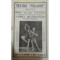 Afiche Teatro Velarde Camila Machiavello 1955 (ff516 segunda mano  Chile 
