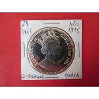 Moneda Gibraltar Reina Isabel  Plata 21 Ecus Año 1995 Unc, usado segunda mano  Chile 
