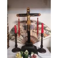 Crucifijo Antiguo Cristo Colonial Cruz Madera Bronce  segunda mano  Chile 