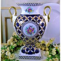 Florero Vintage Porcelana Royal Azul Blanco Y Oro 28.5 Cm  segunda mano  Chile 