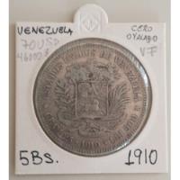 Moneda Venezuela 5 Bolívares 1910 Cero Ovalado Plata Vf+, usado segunda mano  Chile 